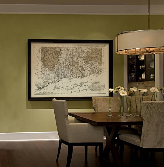 Connecticut map 1796 Historical map of Connecticut Restoration Decorator Style Map CT map Print Large wall map Home office corporate decor
