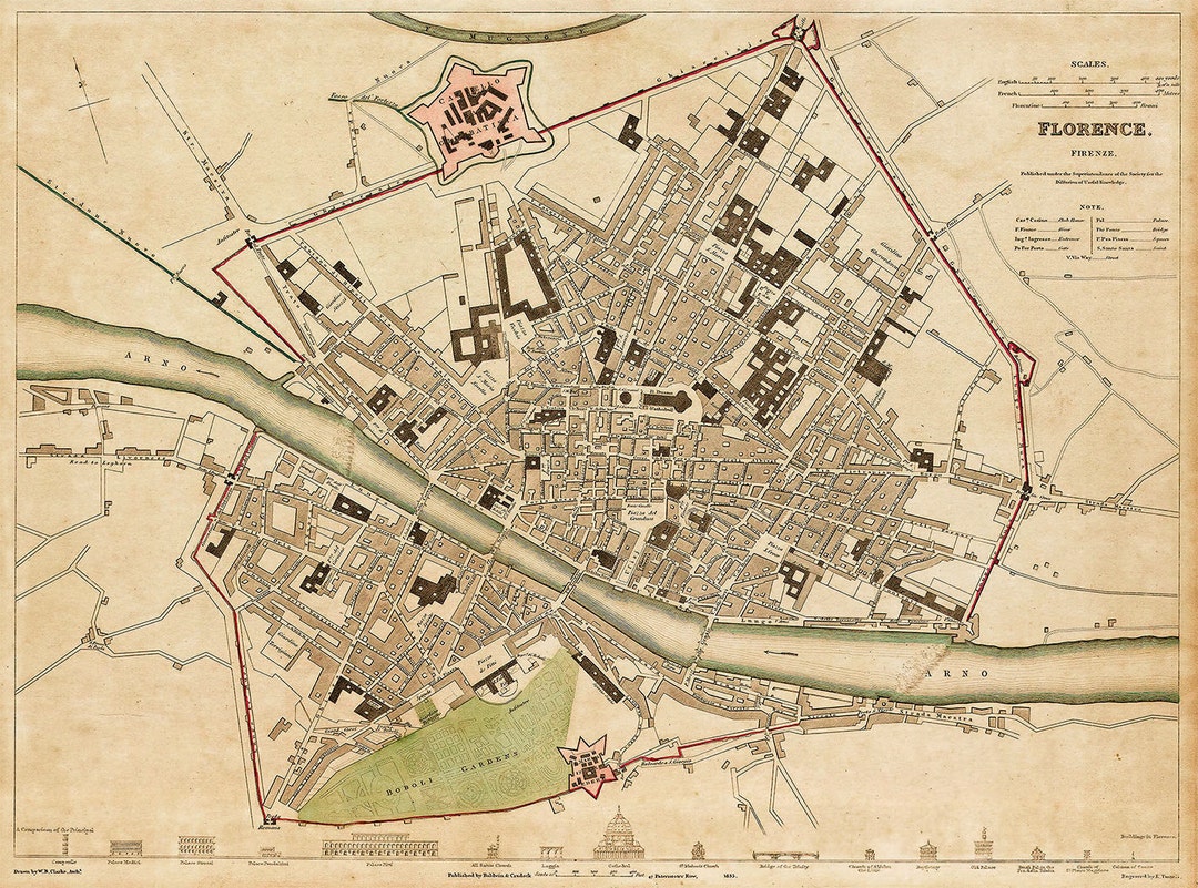 フィレンツェの古い地図 1835年 フィレンツェの地図 フィレンツェの