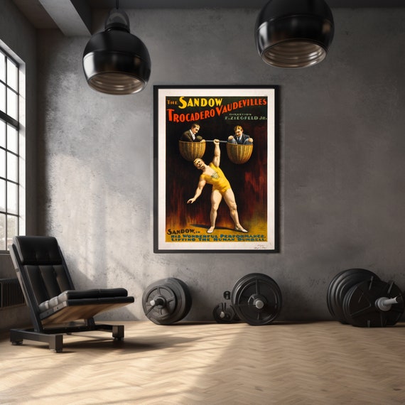 Gym Poster Vintage 1894 Sandow strongman Theater Act Poster Workout room art Fine Art Print Fitness Home gym Wall Decor Exercise room