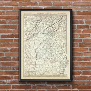 1833 SDUK Georgia Karte Kunstdruck State Map of Georgia Reise Geschenkidee Karte Kunst Karte von Georgia Büro Dekor Atlanta Rustikale Karte Verlobungsgeschenk