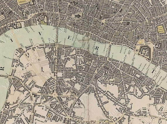 巨大なヴィンテージ ロンドン イングランド 歴史地図 1807年 古い