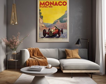 Vintage F1 Racing Monaco 1931 Grand Prix Poster, Race Car Print