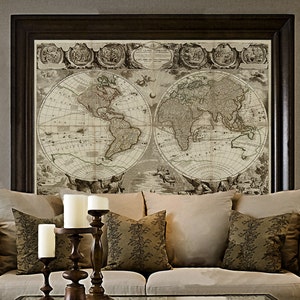 Old World Map Baptiste 1708 world Map Print Antique Style World Map Jean Baptiste Nolin Le Globe Terrestre Wall Map Decor