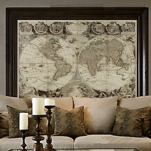 Mapa del Viejo Mundo Baptiste 1708 mapamundi Imprimir estilo antiguo Mapamundi Jean Baptiste Nolin Le Globe Terrestre Pared Mapa Decoración