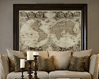 Old World Map Baptiste 1708 world Map Print Antique Style World Map Jean Baptiste Nolin Le Globe Terrestre Wall Map Decor