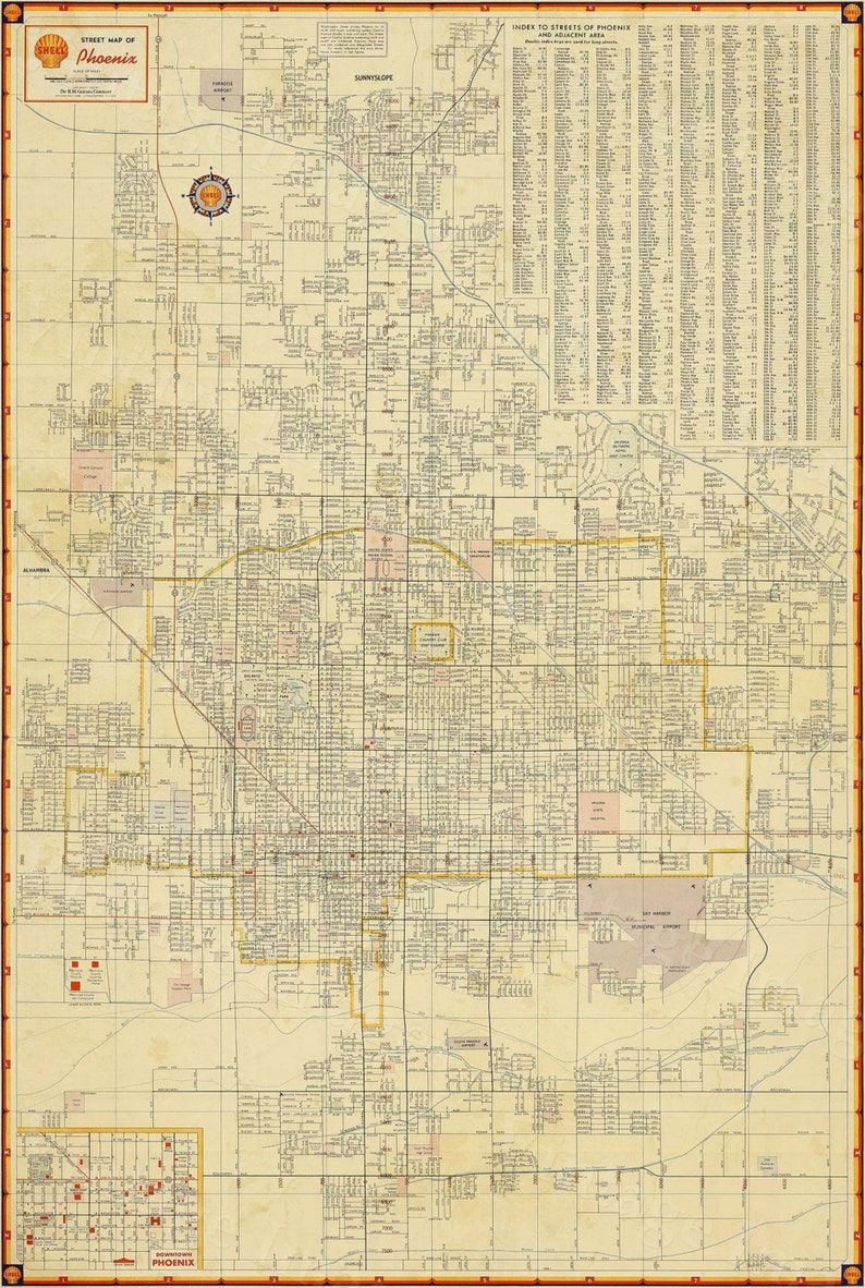 Old Phoenix Map Vintage Phoenix Arizona map print Antique Style Map of Phoenix Arizona Wall Map Arizona Map Home decor image 1