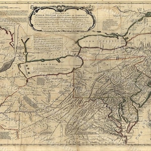 Mapa de Nueva Inglaterra 1771 Mapa de pared antiguo de Nueva Inglaterra Las colonias británicas medias en América antiguo estilo Fine Art Print