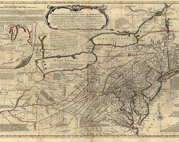 New England Map 1771 Antique Wall Map Of New England The Middle British Colonies In America old Style Fine Art Print