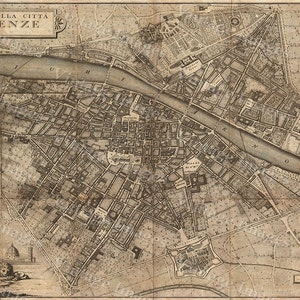 Mapa antiguo de Florencia, Italia, 1847 Mapa de Florencia hasta 42 x 56" (107 x 143 cm) Mapa de Florencia Mapa mural de Italia de estilo Restauración del Viejo Mundo