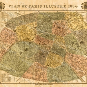 Historische Landkarte von Paris Frankreich 1864 Garnier Vintage Landkarte Paris Monumente Street Wandkarte Fine Art Druck Wohnkultur bis 42 x 56"