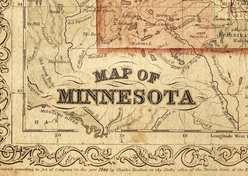 Map of Minnesota 1860 Map of MN Vintage Maps Restoration Style Etsy