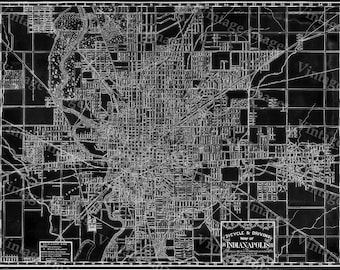 Vintage Black Map of Indianapolis 1899 - Wall Map for Bicycle and Driving - Perfect for Indy Wedding or Housewarming Gift for Realtors