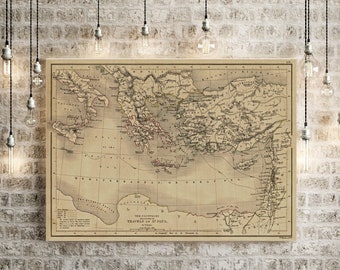 1847 Biblical Map of Saint Paul Travels Biblical Region Map Rustic decor map Christian Wall Map Vintage Map Home Gift Idea