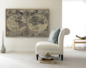 Huge Historic 1626 Old World Map Antique Restoration decor Style Fine Art poster Print Wall Decor