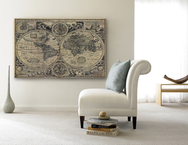 Huge Historic 1626 Old World Map Antique Restoration decor Style Fine Art poster Print Wall Decor image 1