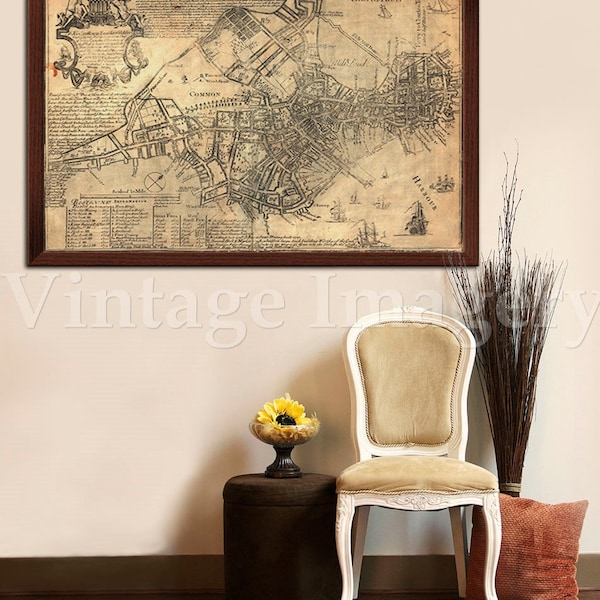 Old Boston Map, 1769 Historic Boston map ,Antique Boston Map, Bean town fan Boston wall art, boston gift idea, boston bean wall map