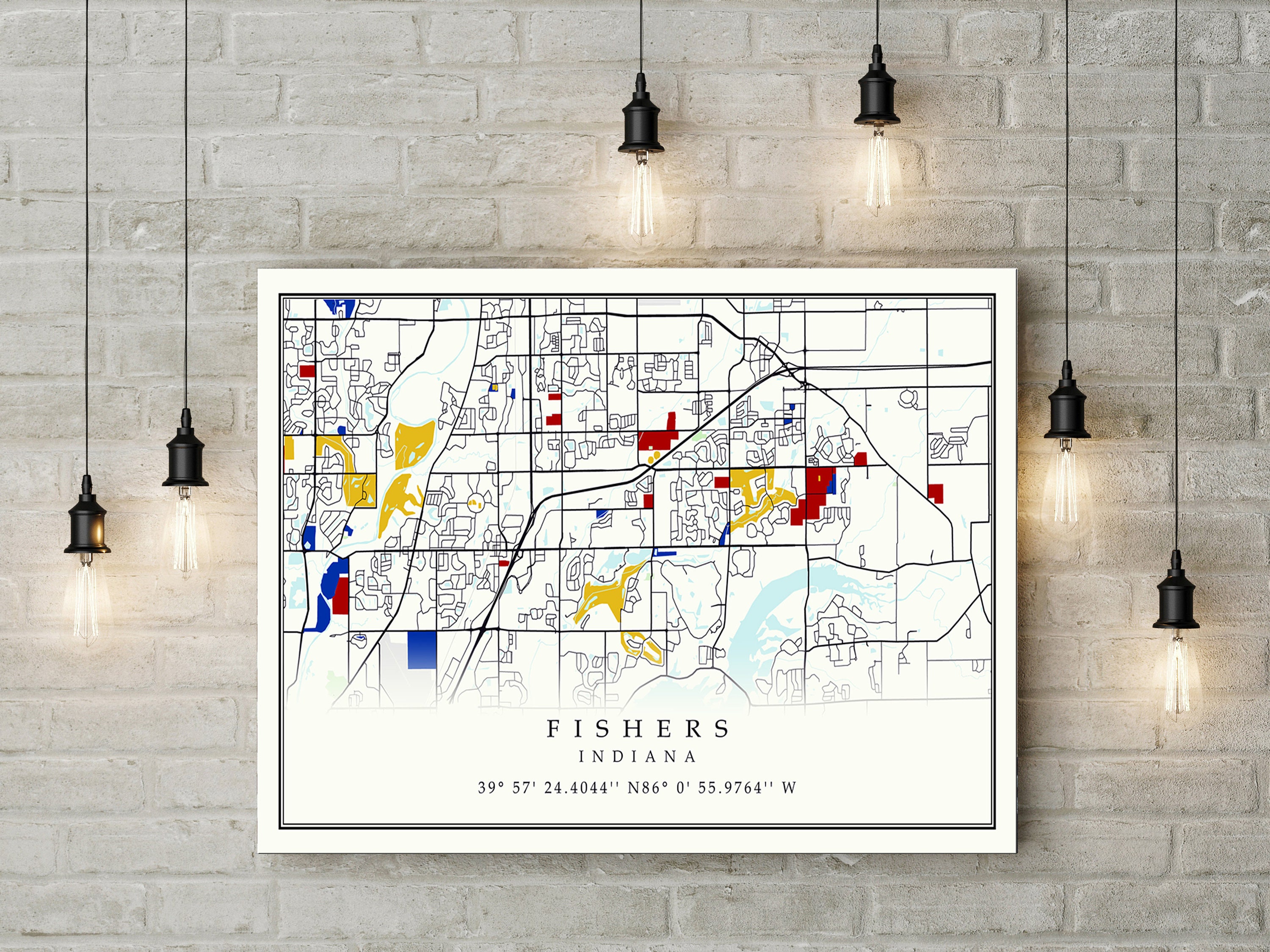 Fishers Indiana Map Fishers Indiana Contemporary map Poster Fishers Gift Art Print CANVAS 