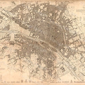 Alte Landkarte von Paris, 1834 Landkarte Restaurationsdekorateur Stil Landkarte Paris Fine Art Print Poster Alte Landkarte von Paris Fine Art Print, Antike Landkarte, Wandbild