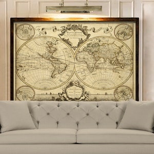 Mapa do Mundo Antigo de 1720 Restauração decoração Estilo Mapa do Mundo Guillaume de L'Isle mappe monde Mapa de parede
