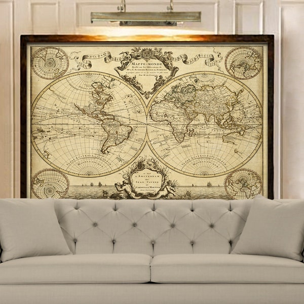 1720 Old World Map Restoration decor Style World Map Guillaume de L'Isle mappe monde Wall Map