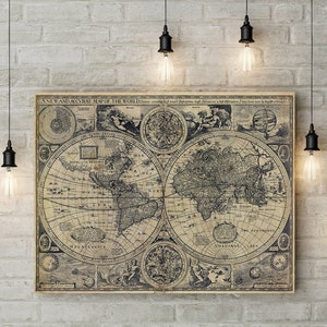 Alte Weltkarte, antike Weltkarte, antike Weltkarte, große Karte der Welt, Historischer 1626 Restoration Style Einweihungsgeschenk