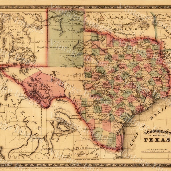 1866 Texas Map OLD WEST map Antique Texas Map western decor Old Style wall Map of Early Texas Fine art Print Texas Poster home Office decor