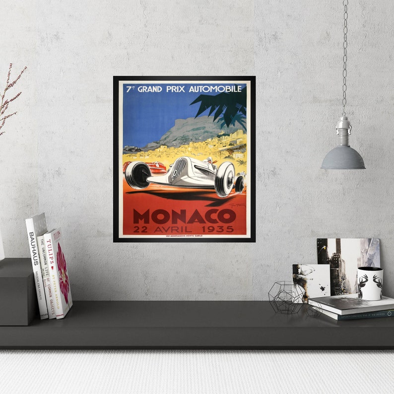 Vintage race car poster 1935 Monaco Grand Prix Poster, Race Fan Gift, Fine Art Print, Formula 1 racing poster print, Wall Decor Gift for him image 3