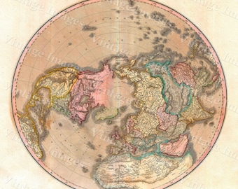 Vintage 1818 Arctic map, Northern Hemisphere map, North Pole map, Old Antique arctic  Style wall Map, Fine Art Map Print alaska housewarming