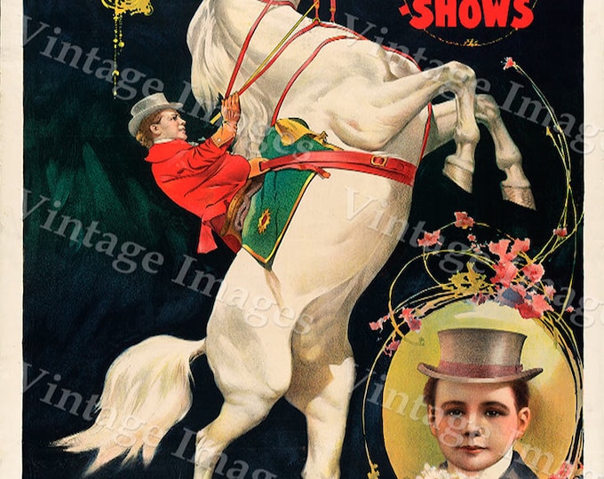 Vintage Circus Poster 1899 Ringling Bros Circus greatest show on earth  Carnival Poster Child's Game Room Fine Art Print home wall decor