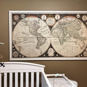 World map Print 1799 Historical map of the World Nursery Decor wall map Restoration decorator Style Old World Map Boho housewarming gift