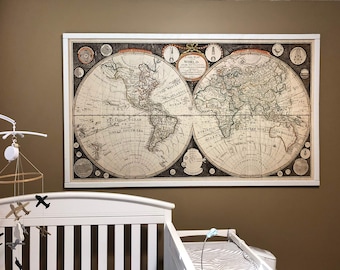 World map Print 1799 Historical map of the World Nursery Decor wall map Restoration decorator Style Old World Map Boho housewarming gift