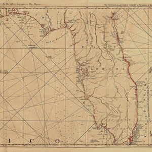 Oude Florida Kaart Vintage Kaart van Florida 1775 Florida staat Pirate Ship Style Map Bahama's muur Kaart Kust wonen Kaart Kunst housewarming cadeau