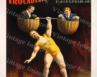 Vintage Strongman Poster 1894 Sandow Theater Act Poster Workout room art  30 X 42 Fine Art Print Fitness Home Wall Decor Exercise room