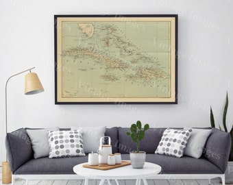 old map of The Bahamas Historic Bahama Map 1888 antique Old World Restoration Style nautical chart Map Fine Art Print CARIBBEAN wall map