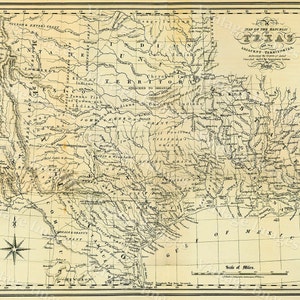 Texas wall Map 1841 Republic of Texas map, Texas state Historical map, Antique Restoration decorator Style  up to 42&quot; x 53&quot; Texas Art Print