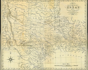 Texas wall Map 1841 Republic of Texas map, Texas state Historical map, Antique Restoration decorator Style  up to 42" x 53" Texas Art Print