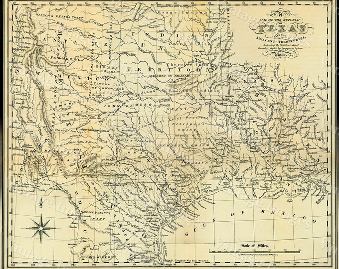 Texas wall Map 1841 Republic of Texas map, Texas state Historical map, Antique Restoration decorator Style  up to 42" x 53" Texas Art Print