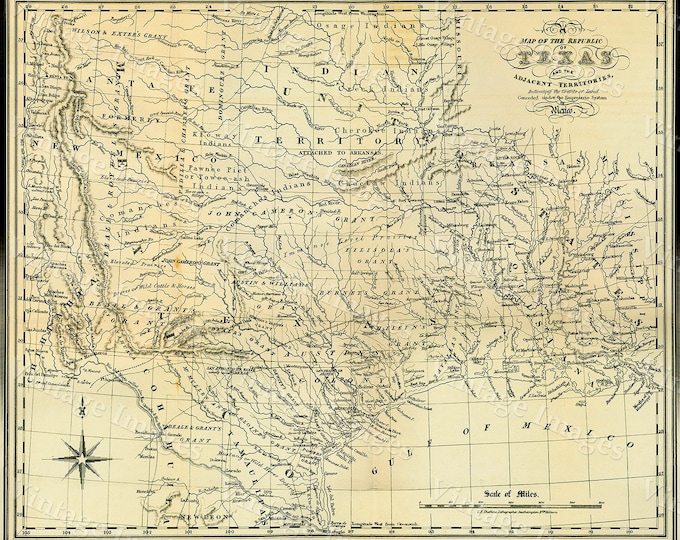 Texas wall Map 1841 Republic of Texas map, Texas state Historical map, Antique Restoration decorator Style  up to 42" x 53" Texas Art Print