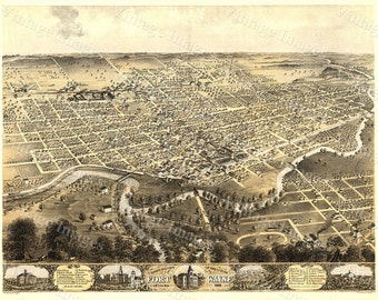Ft Wayne Map Fort Wayne Indiana 1868 Map Antique Restoration Decor Style Fort Wayne Map Fine art Wall Map Print Poster Old Indiana Map
