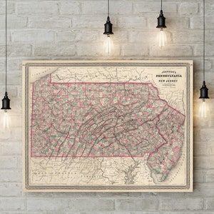 1864 Vintage map of Pennsylvania Pennsylvania map Pennsylvania Housewarming Gift Pennsylvania Map Art decorative Pennsylvania map home Art
