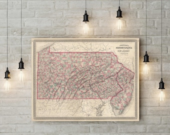 1864 Vintage map of Pennsylvania Pennsylvania map Pennsylvania Housewarming Gift Pennsylvania Map Art decorative Pennsylvania map home Art