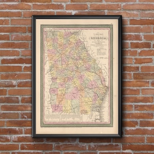1850 Georgia Karte Kunstdruck Zustand Karte von Georgia Reisegeschenk Idee Map Art Karte von Georgia Bürodekor Atlanta Rustikale Karte Verlobungsgeschenk Kunst