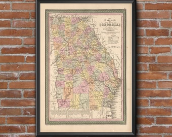 1850 Georgia Map Art Print State Map of Georgia Travel Gift Idea Map Art Map of Georgia Office Decor Atlanta Rustic map Engagement Gift Art