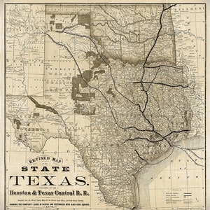 Ancienne carte du Texas, 1876, carte murale historique vintage, décor de style restauration, carte de l'état du Texas, carte du Texas, carte du Texas, art mural du Texas, cadeau raffiné
