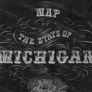 Old Michigan map, vintage 1856 map of Michigan, Old Antique Restoration Decorator Style wall Map, Lake Michigan map. Chalk Style map print