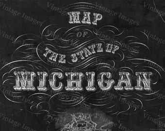 Old Michigan map, vintage 1856 map of Michigan, Old Antique Restoration Decorator Style wall Map, Lake Michigan map. Chalk Style map print