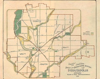 Old INDIANAPOLIS Map 1908 Indianapolis Print,Wall Decor   Style Indianapolis Street Map Indiana Fine Art Poster