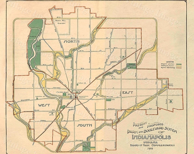 Old INDIANAPOLIS Map 1908 Indianapolis Print,Wall Decor   Style Indianapolis Street Map Indiana Fine Art Poster