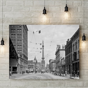 1907 Indianapolis Photo Downtown Monument circle image from west market street poster Indiana downtown home decor house warming gift idea
