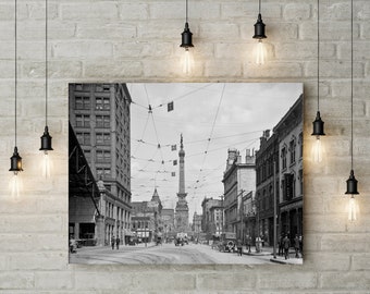 1907 Indianapolis Photo Downtown Monument circle image from west market street poster Indiana downtown home decor house warming gift idea